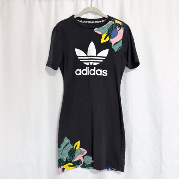 Adidas X Her Black and White Floral Tee Dress Size Medium - Picture 2 of 10
